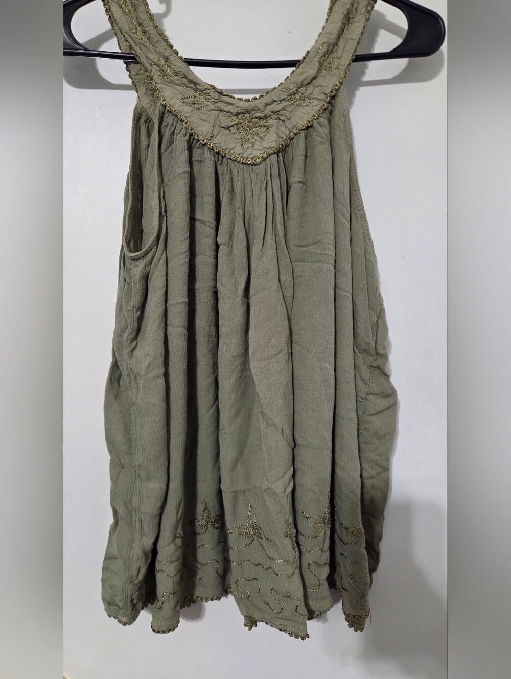 Art International Olive Green Embroidered Boho Tunic Top – Size L